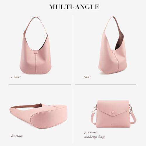 Image of HKCLUF Hobo Bags Purses for Women 2PCS /Set,Soft Vegan Leather Slouchy Shoulder Hobo Handbags with Small Crossbody Bags for Women (pink)