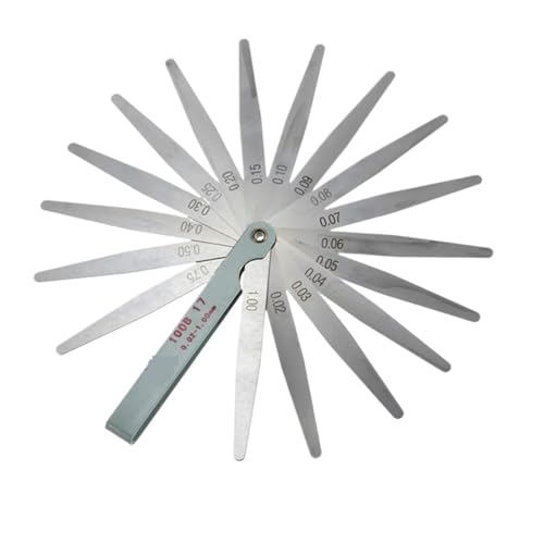 Calibrador de espesores (gauge) de acero inoxidable, para medir holguras y espesores, métrico, 17 láminas: 0,02 a 1,00 mm miniatura 1