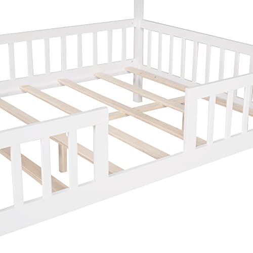 Aocoroe Full Size House Bed Frames For Boys And Girls,Wood Full Bed Frame House-Shaped Canopy Bed Frame With Slats And Surrounding Guard Rails, Full Size #TOP7