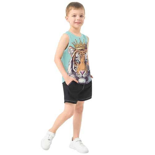 Boys Tank Top Shirts Cartoon Tiger Crown Animal Sleeveless T-Shirts Crew Neck for Kids Clothing Children4