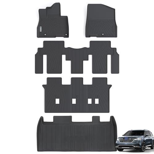 Floor Mats for Kia Carnival 2022 2023 2024 2025 8 Seats (Not for Hybrid & Prestige with Trunk Mat Fit LX w/seat Package, EX, SX, All Weather Car Floor Liners & Cargo Liner Accessories
