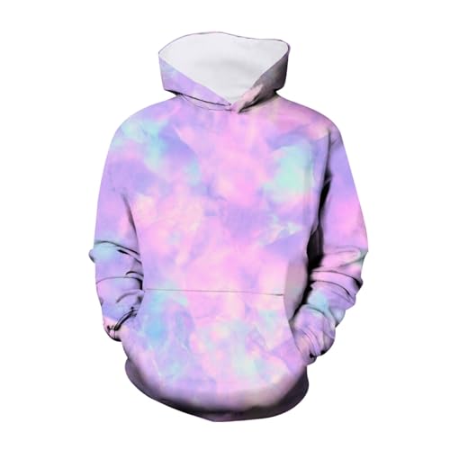 Nueva Sudadera con capucha con estampado Digital Visual 3d para niños, Sudadera con capucha con estampado Tie Dye para niños, sudadera, sudadera con bolsillo teñido anudado para (Purple, 5-6 Years)