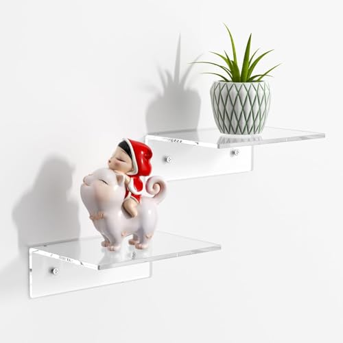 Acrylic Floating Shelves, 4mm Thick 6 in Clear Wall Display Shelf...