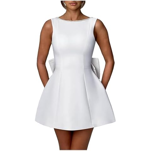 Sevintage Modest Homecoming Dresses with Pearl White Short Satin Dress Formal Bow Corset Prom Birthday Gown for Women Wedding Mini US8 Cover