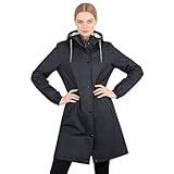 rhythm of the rain Regenmantel Damen Wasserdicht, Halblanger Übergangsjacke Friesennerz, Wasserdichte PU Regenjacke mit Kapuze, Leicht für Outdoor Schwarz, 40/L