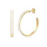 Gold Plated Hoop Earrings for Women, Sterling Silver Post Chunky Hoop Earrings for Women, 28mm Mediu