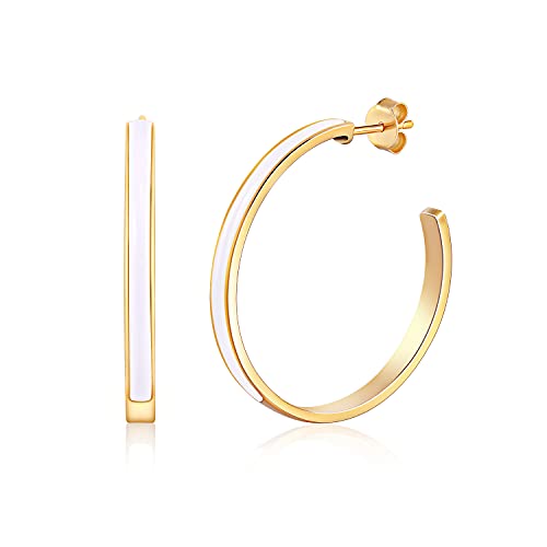Gold Plated Hoop Earrings For Women, Sterling Silver Post Chunky Hoop Earrings For Women, 28Mm Medium Hoop Earrings #TOP25