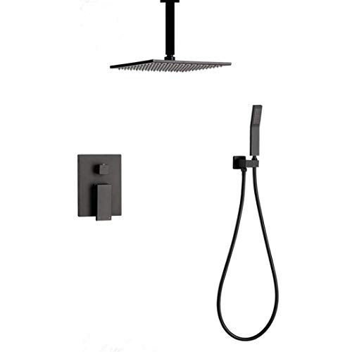 Ensemble de douche de salle de bain en laiton noir mat encastré au plafond