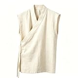 TREWQ Herren chinesischer traditioneller Weste Leinen Baumwolle ärmellos Tanktop Herren-Kimono-Cardigan mit Schlitzoberteil XXL
