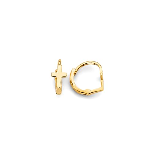 14k Yellow Gold Cross huggie Earrings