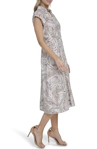 Image of Tommy Hilfiger Women's Cap Sleeve Collared Waist Pleating A-Line Midi Shirt Dress