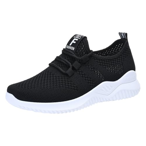 Women's Lace Up Running Fashion Sneaker Orthopedic Cushioning Walking Slip On Casual Shoes for Women Lightweight Comfortable Non-Slip Mesh Breathable Women Sport Sneakers (8) Black