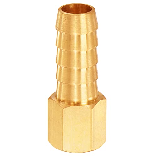 Uenede 6Pcs Solid Brass Thread Barb Hex Fittings 1/4"Npt Female X 3/8" Barb Include 6 Stainless Steel Clamps #TOP5