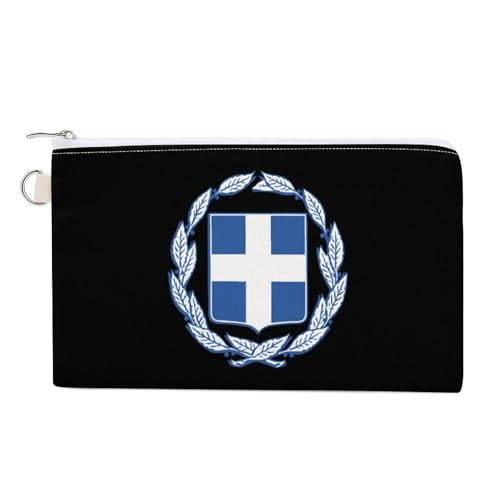 Coat of Arms of Greece Fashion Coin Purse Change Makeup Bag Canvas Pouch 7.4 × 4.6 Inches