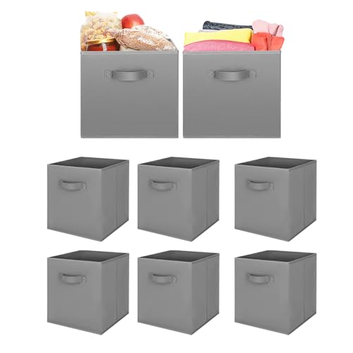 8pcs Cube Storage Box 27x27x27cm - Foldable Storage Box with Handles Storage Cubes for Home, Office & Nursery Organisation (Gery)