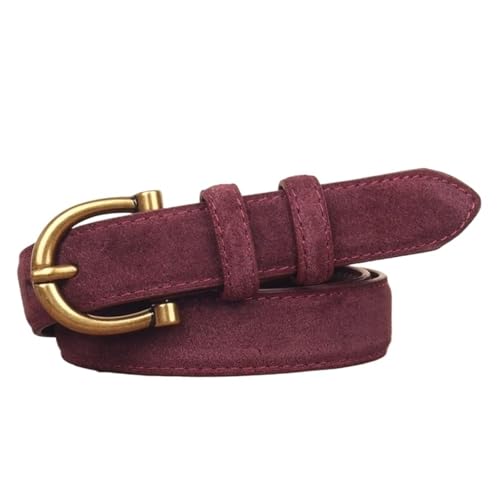 Women Belt Suede Genuine Leather Skinny Waistband Gold Buckle Wine Red Belts For Jeans Pants Casual