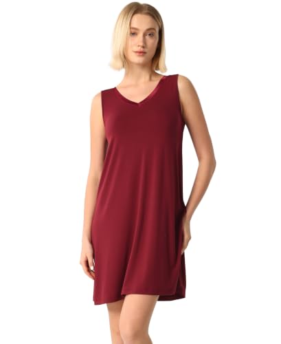 Image of GYS Cooling Bamboo Viscose Nightgowns for Women, Lightweight Sleeveless V Neck Sleep Shirt for Hot Sleepers, Soft Night dress