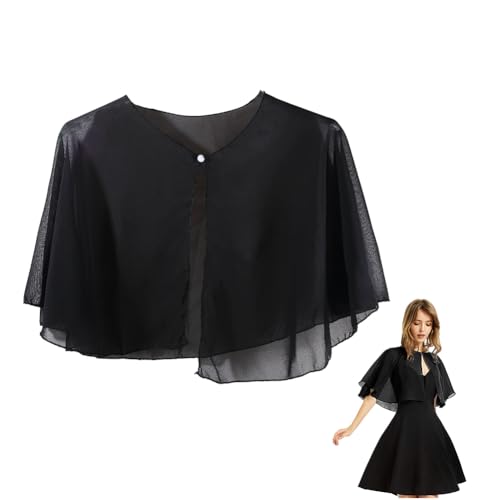 Black Chiffon Capelets Shawl Capes Shrug Sheer Shawls and Wraps Polyester Elegant Soft Silky Cape Bole Mesh Scarf Flapper Cover Up for Women Evening Dresses Bridal Wedding Party Accessories