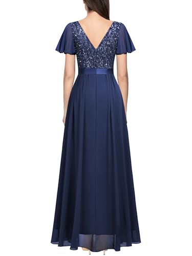 Miusol Women's V-Neck Sequin Lace Classy Ruffle Sleeve Bridesmaid Maxi Dress2