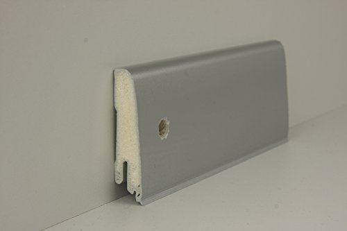 Preisvergleich Produktbild Döllken Abschlussleiste Alu Metallic / robuste PVC Leisten 60mm Clip Leiste Küchenleiste Feuchtraum geeignet Gummilippe / Kunststoff Weichsockelleiste Alu Metallic / Fussleisten Küche 18x60x2500mm