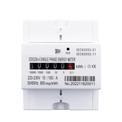 Medidor de energía monofásico 220V 60A con pantalla mecánica y 1600 imp/kWh para carril DIN
