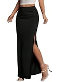 Avanova Women Split Slit Thigh Ruched Maxi Skirts Low Rise Sexy Summer Long Skirts Black Small