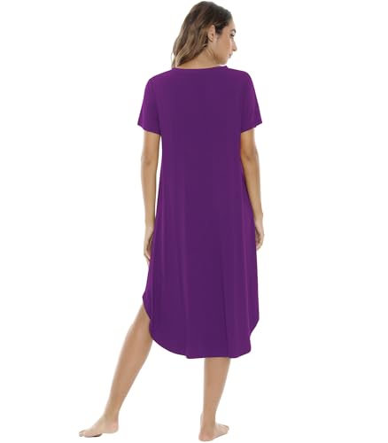 Image of NACHILA Nightgowns for Women-Viscose Made from Bamboo, V Neck Sleepshirts Short Sleeve Sleepwear Cool Nightshirt