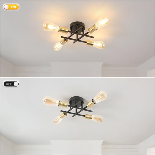 Dorlink Chandelier Light, 4 Lights Industrial Ceiling Light Black Gold - Image 4