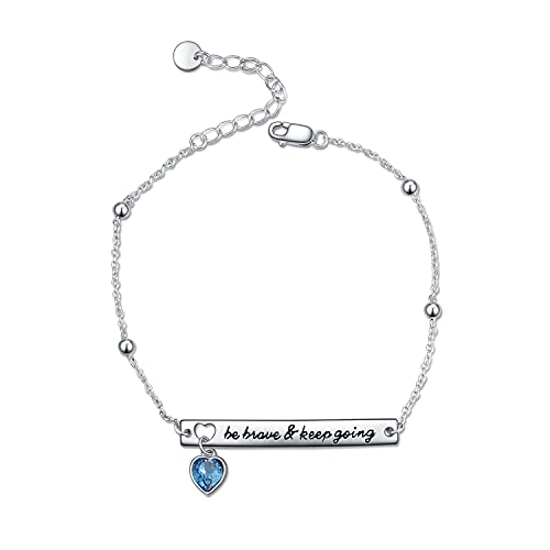 Aoboco Sterling Silver Inspirational Bracelet For Women, Be Brave & Keep Going, Simulated Aquamarine Crystal From Austria, Anniversary Birthday Jewelry Gifts For Daughter Girlfriend Sister Bff #TOP8