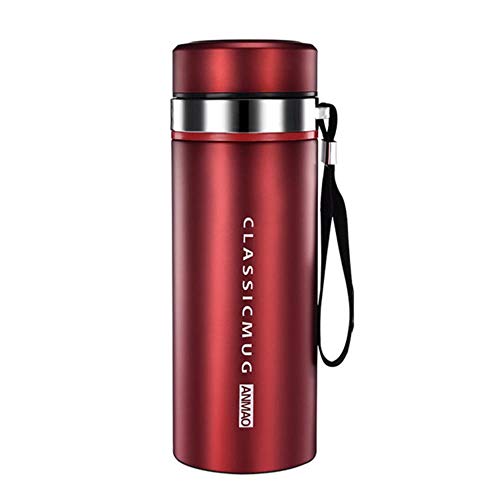 UKKD Thermoskanne 1000Ml / 800Ml / 600Ml Doppel-Edelstahl-Thermosbecher Mit Filter Tragbarer Thermobecher Isolierflasche Tumbler,Rot,800Ml