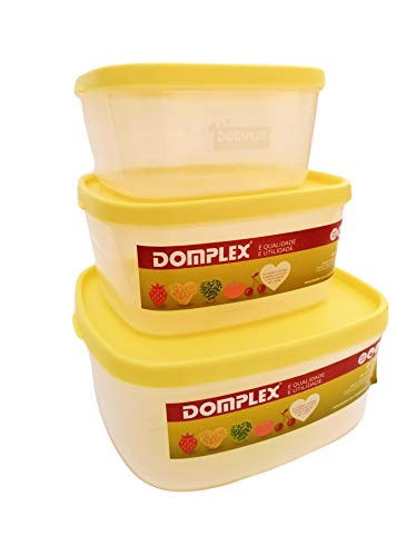 Domplex Lot de 3 boîtes à Lunch en Plastique polypropylène, très Durable/résistante, Couvercle de Couleur Naturelle, Jaune, 1 Petite, 1 Piment, 1 média Cover