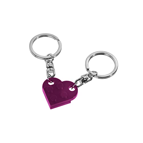 Matching Keychains for Couples â€“ Brick Heart Compatible with Lego â€“ For Boyfriend Girlfriend â€“ Cute for Couples & Best Friends â€“ Necklace Split Heart â€“ 2 Piece â€“ Two Set Gift Necklace (Purple)
