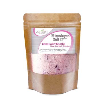 Himalayan Pink Bath Salt Soak 100g -Sensual & Soothe with Rose, Geranium & Orange Essential Oils, Jojoba Oil, Dried Rose Petals