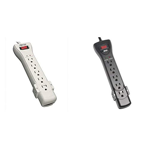 Tripp Lite 7 Outlet Surge Protector Power Strip, 7ft Cord, Right Angle Plug, 2160 Joules (SUPER7) & 7 Outlet Surge Protector Power Strip, 7ft Cord, Right Angle Plug, 2160 Joules, Black(SUPER7B)