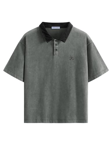 Image of Aelfric Eden Mens Oversized Washed Polo T Shirts Heavyweight Vintage Cotton Tees Short Sleeve Tops Unisex