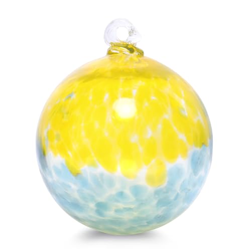 VCUTEKA Hanging Garden Gazing Ball Hand-Blown Glass Witch Ball for Outdoor Garden Dcor 6 Blue Yellow Swirl