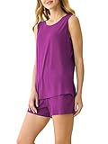 Latuza Damen Bambus Viskose Pyjama Tank Top Shorts Lounge Set, Boysenbeere, S