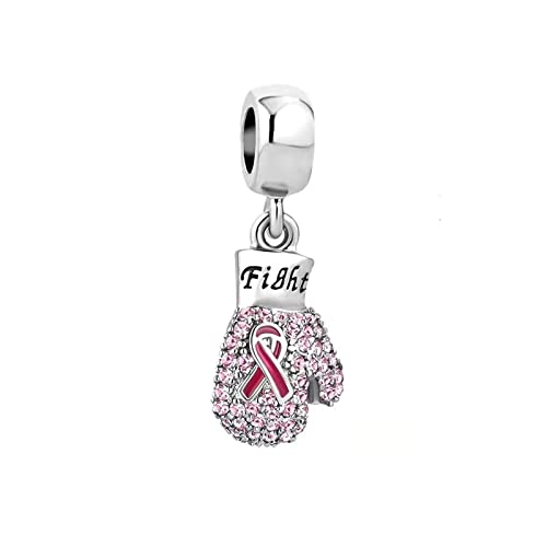 KunBead Boxing Glove Fight Breast Cancer Awareness Pink Ribbon Crystal Charm 18 inch Pendant Necklace for Women3