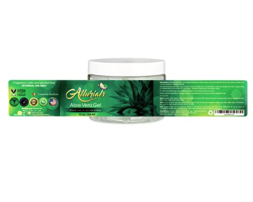 100% Pure & Organic Aloe Vera Gel, Clinically Tested & Dermatologist Approved, Hydrates & Heals Dry & Damaged Skin & Hair- 12 Oz - By Allurials #TOP7