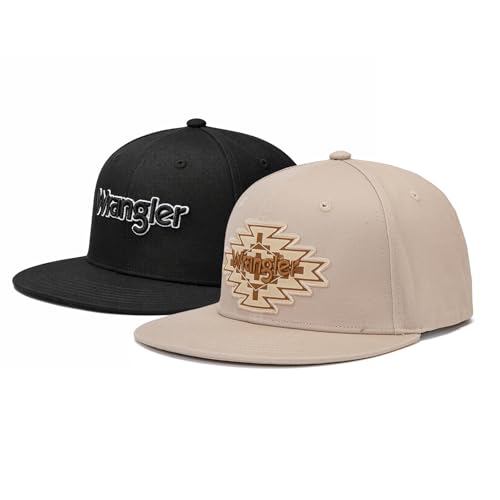 Montana West X Wrangler Snapback Hat 2PCS Set Flat Brim Baseball Cap with 7-Panel Adjustable for Men Women