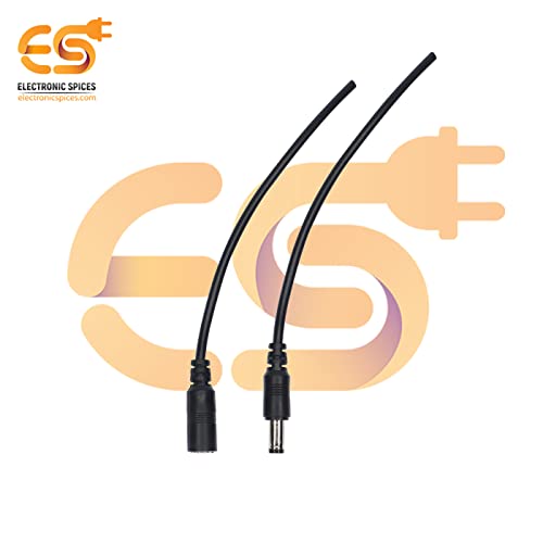 Image of Electronic Spices 5.5mm Male and 5.5mm Female Dc Pins Jack Cable Connector With Wire Pack of 5pcs