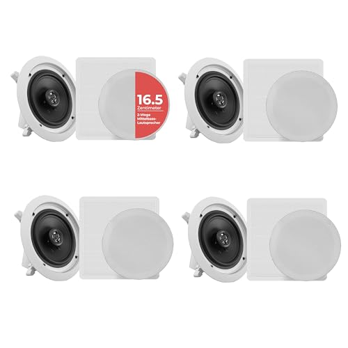 Pyle 16,5 cm Deckenlautsprecher – 200 W Einbaulautsprecher- 4 Stück, 2-Wege Stereo, Flach, Wechselbare Gitter – Wandlautsprecher/Ceiling Speaker