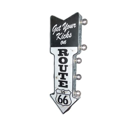 Route 66 Double-Sided Marquee Sign With Vintage Print And Led Bulbs Retro Inspired Decor For The Home (26” X 3” X 8”) #TOP2