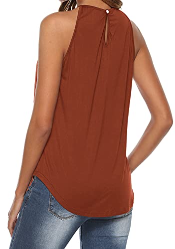 Bluetime Womens Shirts Summer Casual Sleeveless Boho Flowy Pleated Tunic Tanks Tops Brown L #TOP2