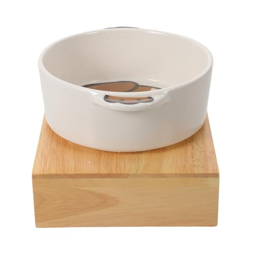 BESTonZON Comedero Elevado de Cerámica con Soporte de Madera para Perros y Gatos Cuenco Antivuelco para Cachorros y Gatitos Comedero Antideslizante para Alimentación Saludable