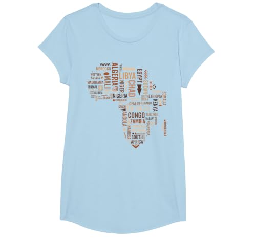 Africa Map Countries Black History Pride African American T-Shirt, Girls, Baby Blue, Small