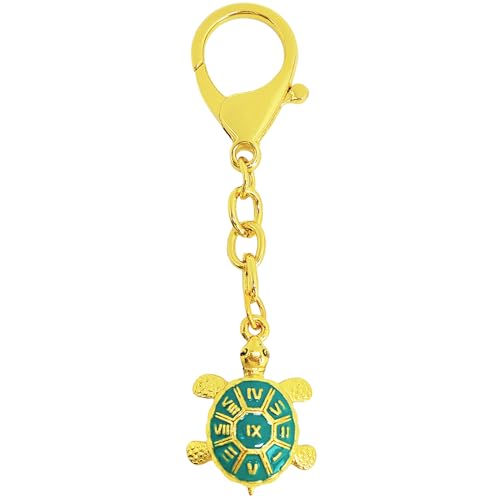 Juanxian Porte-clés Feng Shui et totem mystique gravé période 9 étoiles volantes et Lo Shu carré tortue animal porte-clés en alliage de zinc cadeau pour la chance w5767, Vert, 9.7*2.3