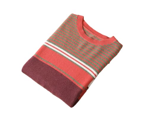 Men's 100 Percent Wool Knitted Sweater Crew Neck Long Sleeve Stripe Loose Pullover