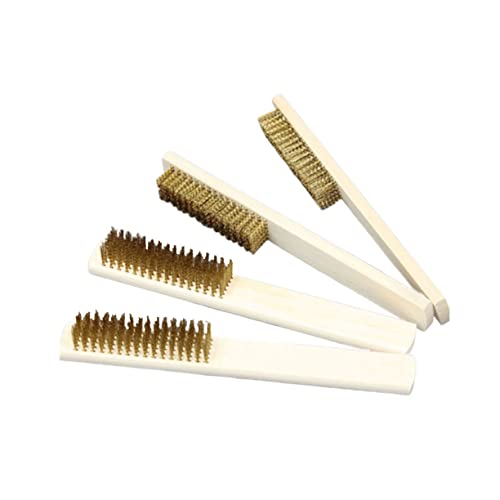 NAMOARLY 4Pcs Wooden Handle Copper Wire Brush Portable Household Cleaning Tools for Removal and Polishing Heavy Duty Wire Brushes for Kitchen and Home Use