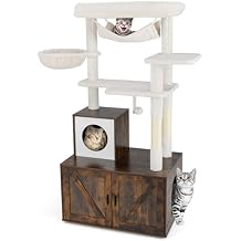 PETSITE Cat Tree with Litter Box Enclosure, Industrial Hidden Litter Box with Cat Tree Tower, Sisal Scratching Posts, Condo, Side Basket Bed, Hammock, Dangling Ball, and Anti-toppling Device